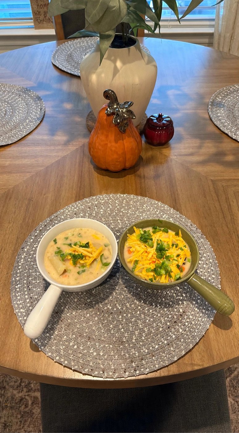 Ham and potato soup, served